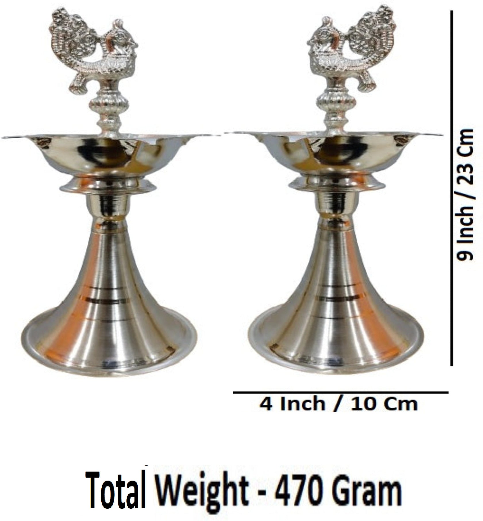 Sigaram 9 Inch Pecock Diya Made By Pure German Silver For Home Pooja Decore K4425