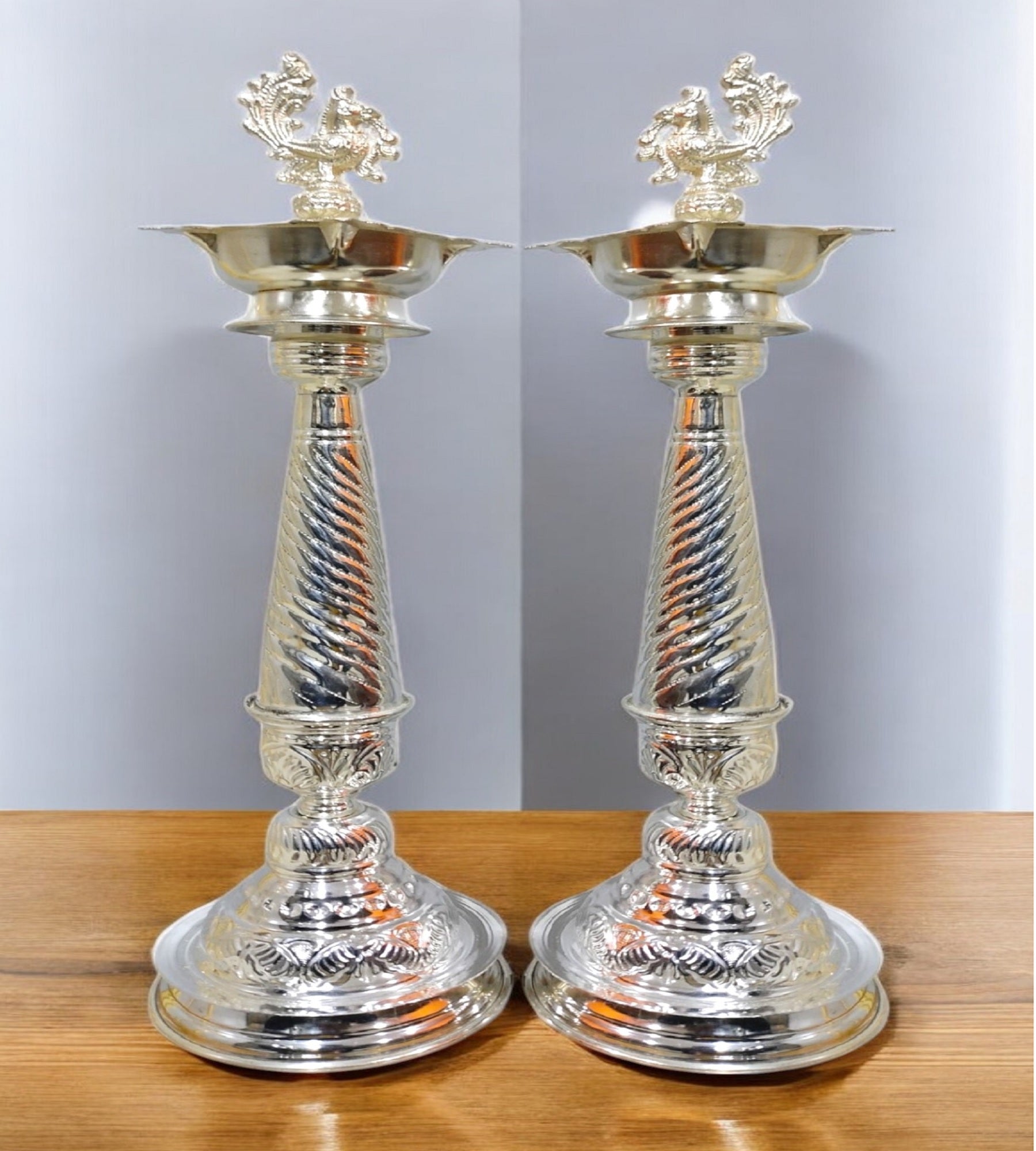 Sigaram 21 Inch Diya Made By Pure German Silver For Home Pooja Decore K4430