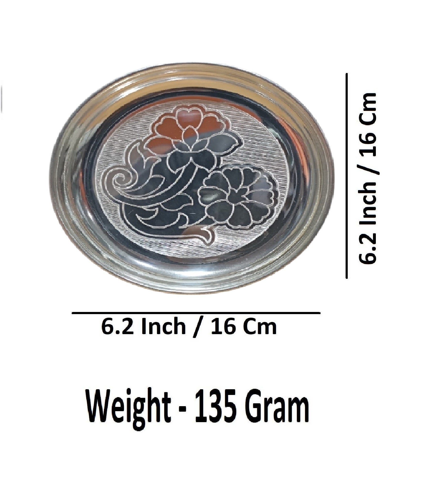 Sigaram German Silver 6 Inch Floral Design Plate For Home Pooja Decore K4432