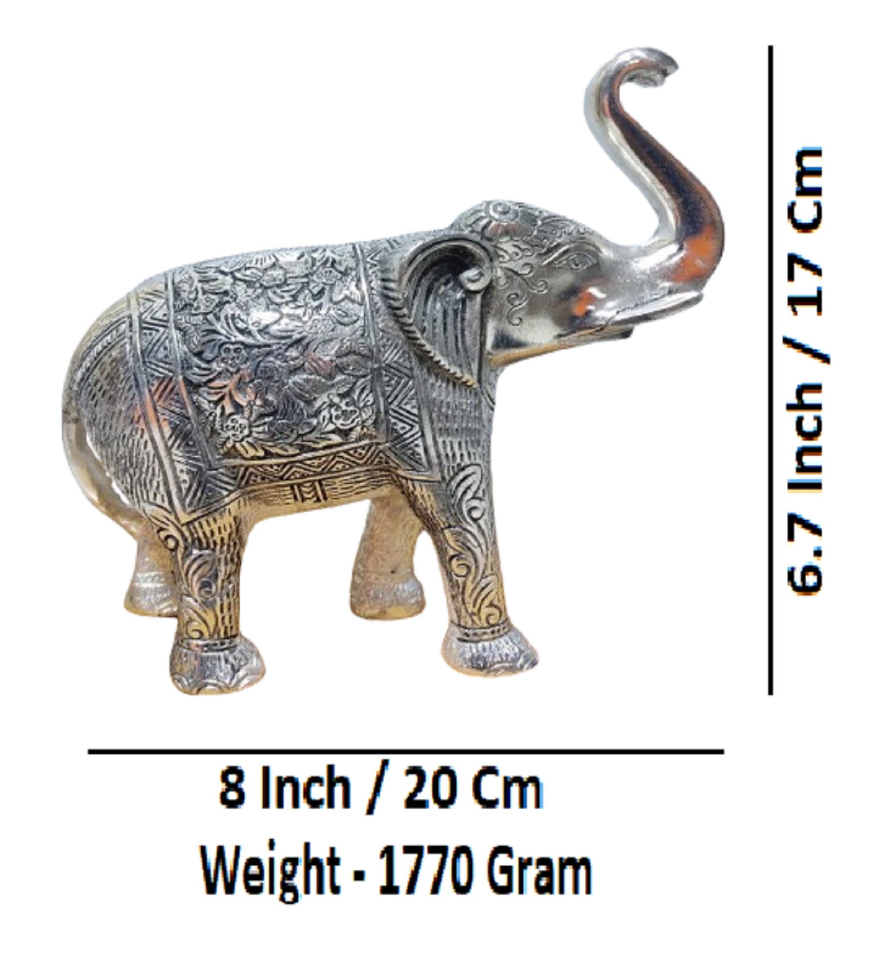 Sigaram 6.7 Inch Metal Elephant For Home Pooja Decore K4444
