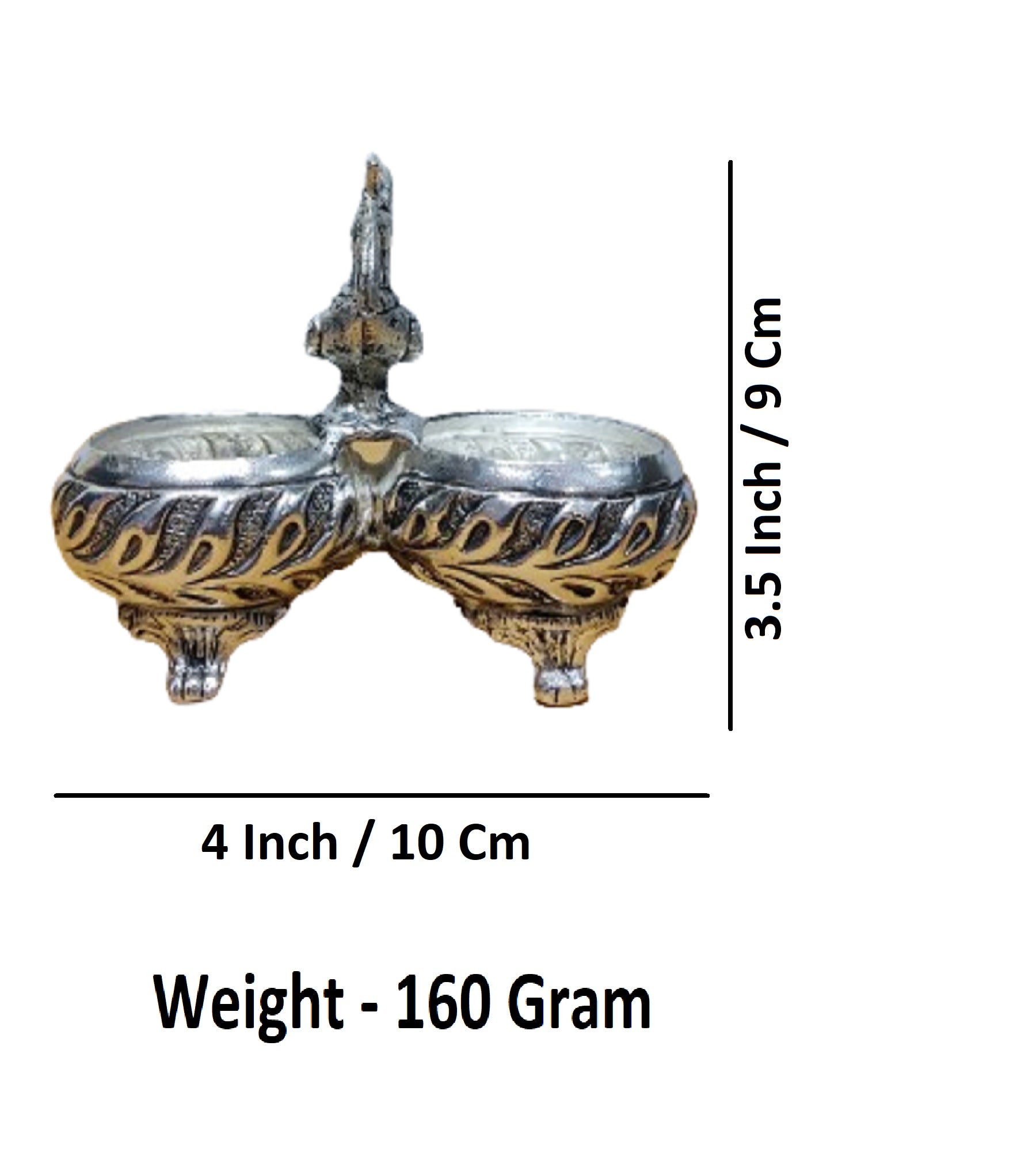 Sigaram 3.5 Inch Antique German Silver 2 Cup Panchwala Kum Kum Bharani For Home Pooja Decore K4478