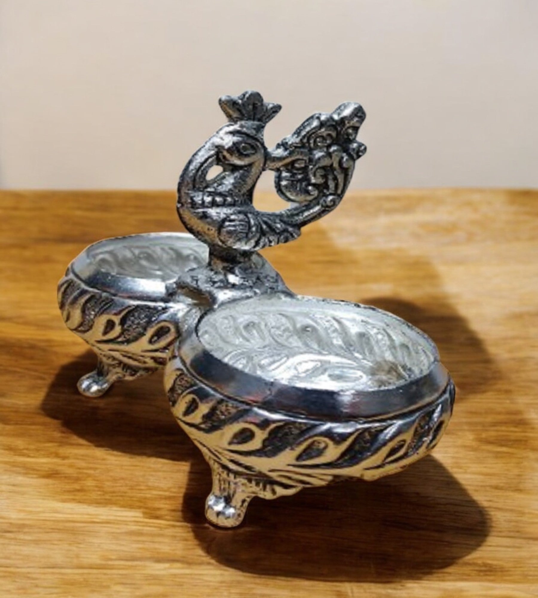 Sigaram 3.5 Inch Antique German Silver 2 Cup Panchwala Kum Kum Bharani For Home Pooja Decore K4478