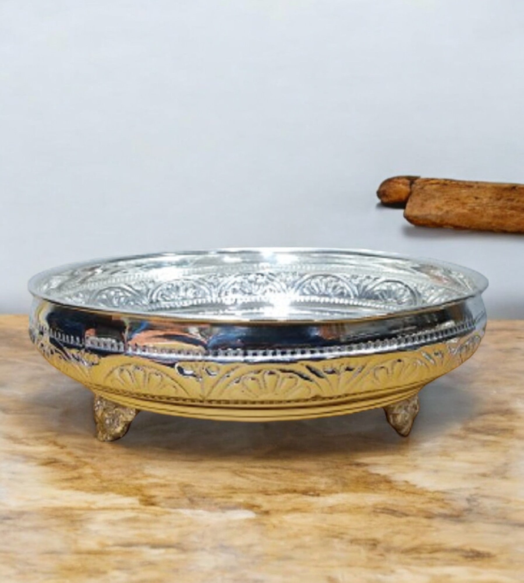 Sigaram Germaan Silver 7 Inch Floral Design Plate With Stand For Home Pooja Decore K4483
