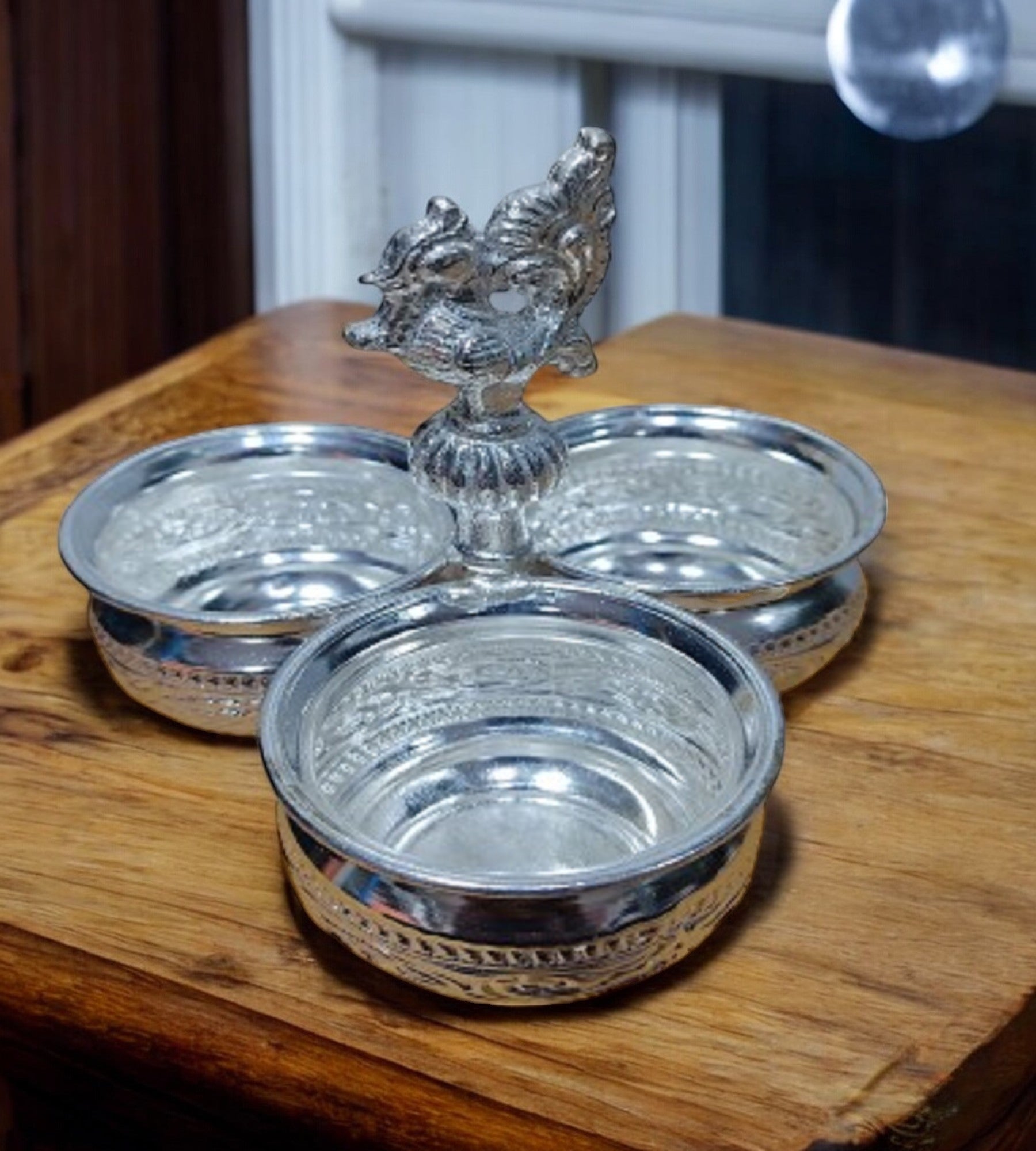 Sigaram 4.5 Inch German Silver Big 3 Cup Panchwala Kum Kum Cup For Home Pooja Decore K4484