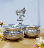 Sigaram 4.5 Inch German Silver Big 3 Cup Panchwala Kum Kum Cup For Home Pooja Decore K4484