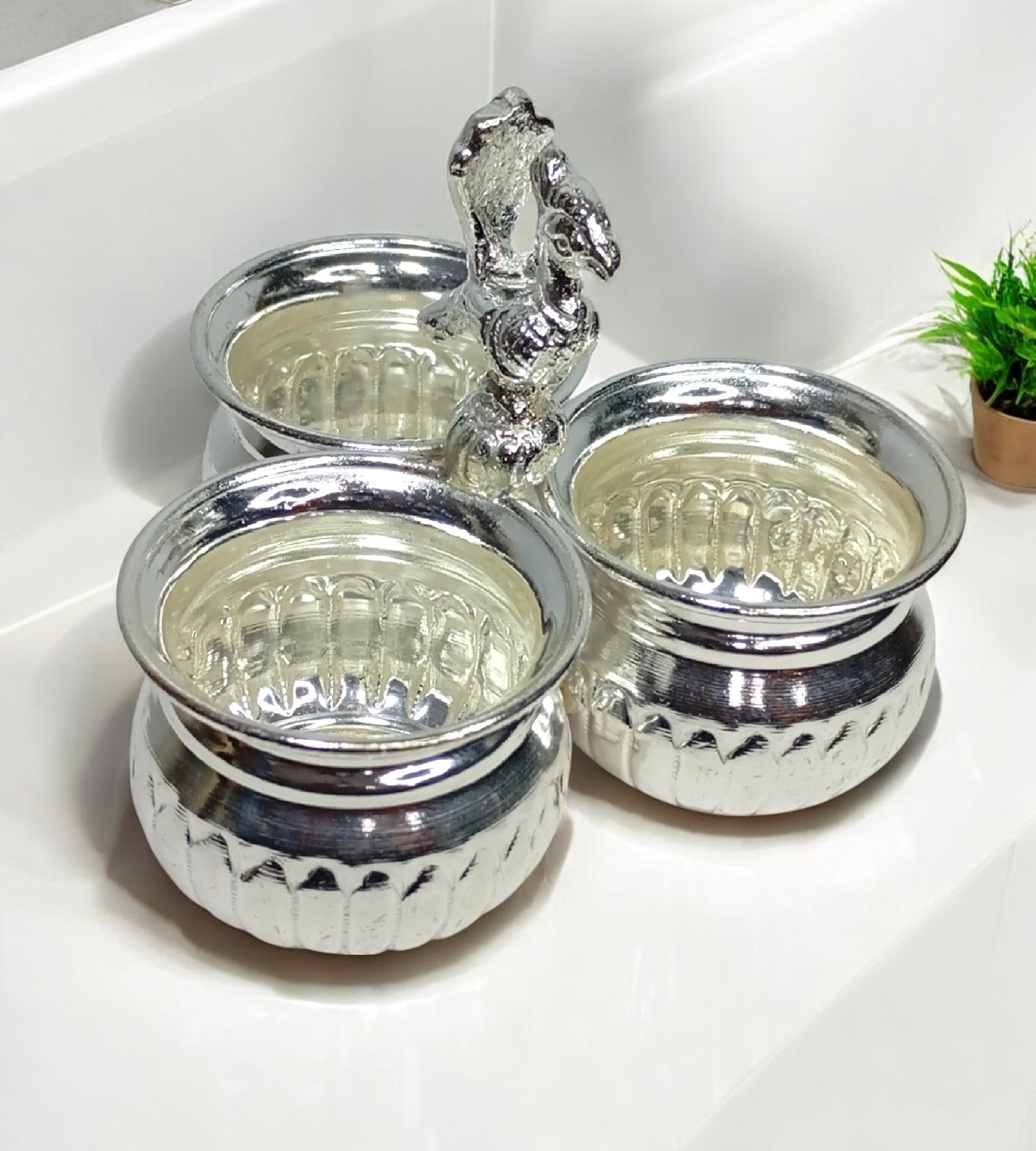 Sigaram Brass 4x3 Inch 3 Cup Panchwala um Kum Bharani Cup For Home Pooja Decore K4489