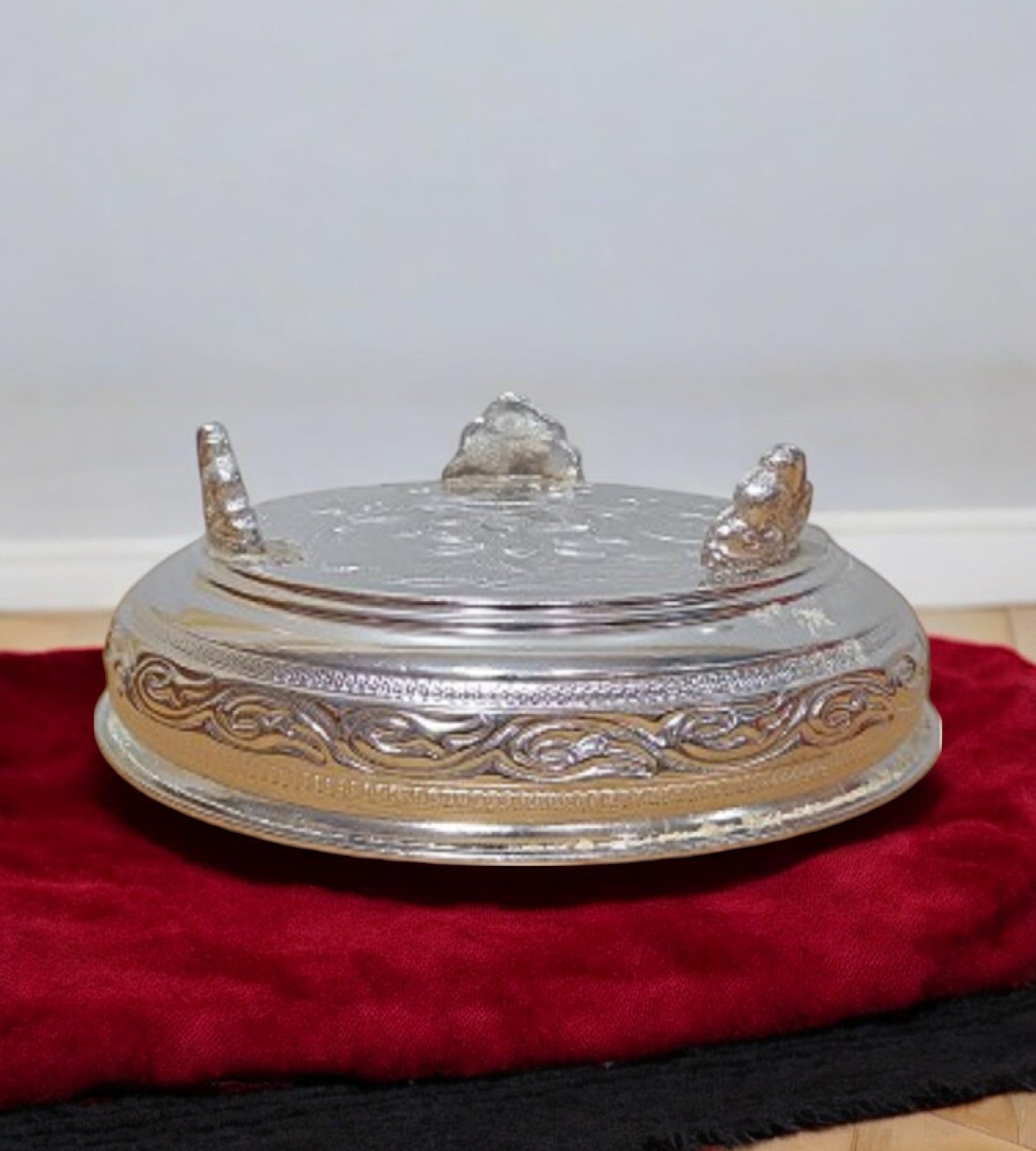 Sigaram German Silver 6 Inch Floral Design Plate With Stand For Home Pooja Decore K4492