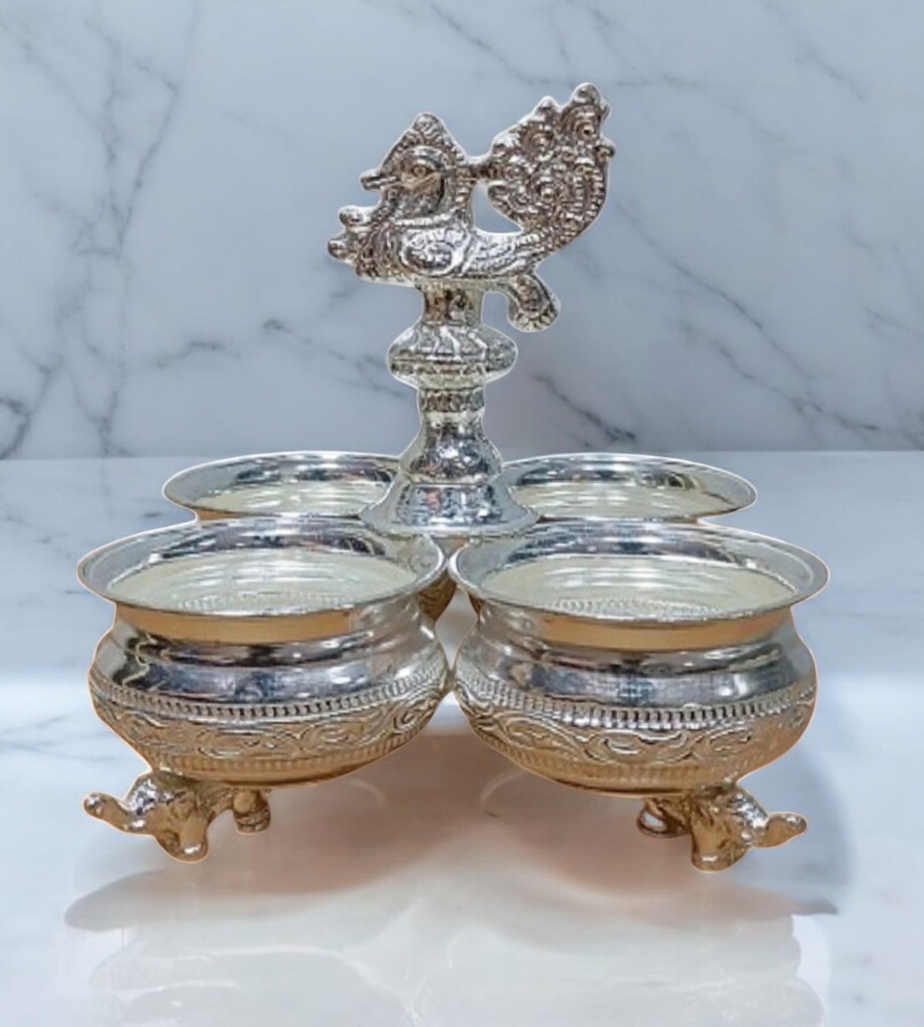 Sigaram Brass 6.7x5 Inch 4 Cup Panchwala with Leg For Home Pooja Decore K4496