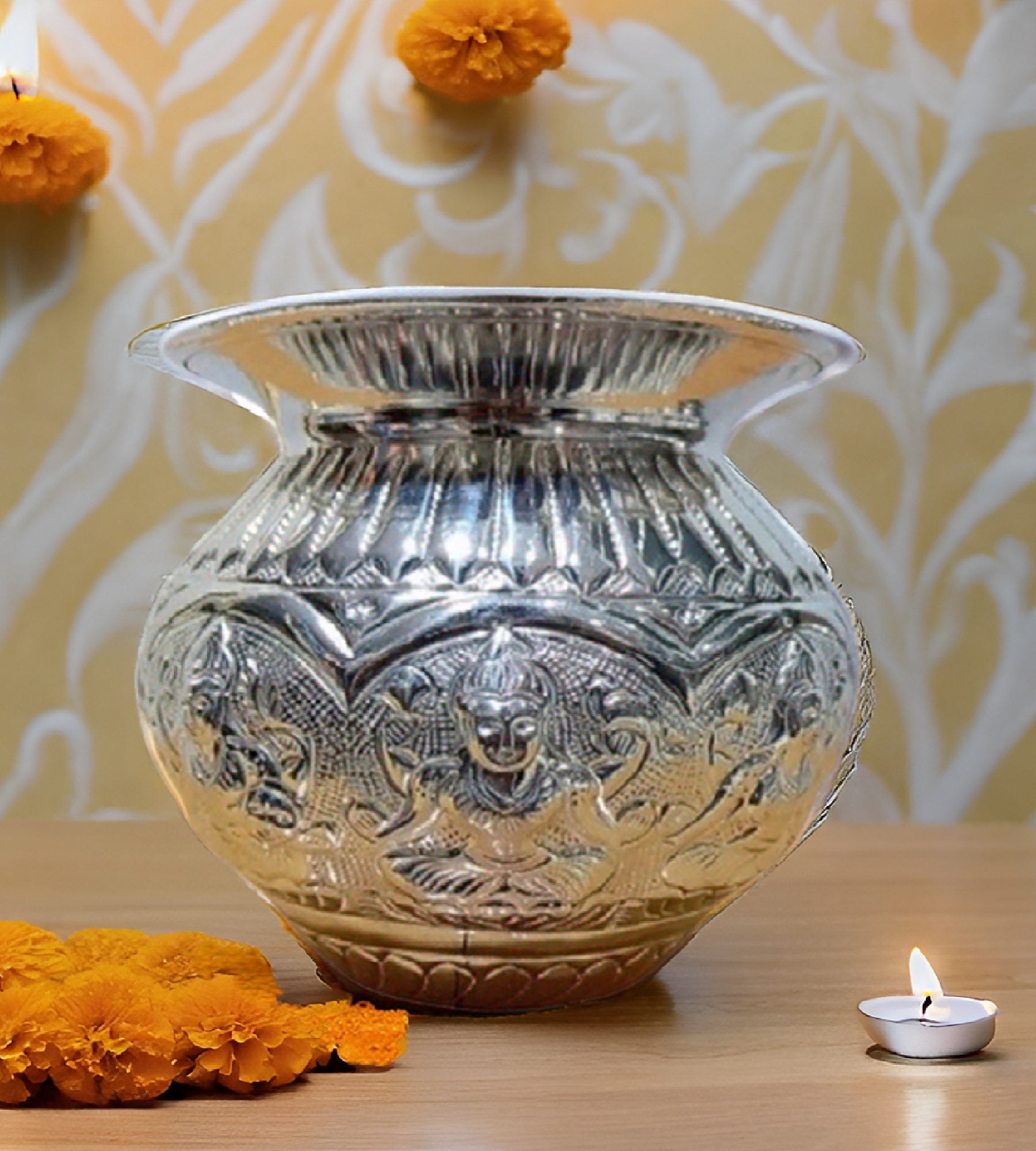 Sigaram 4.5 Inch German silver Lakshmi Kalash For Home Pooja Decore k4552
