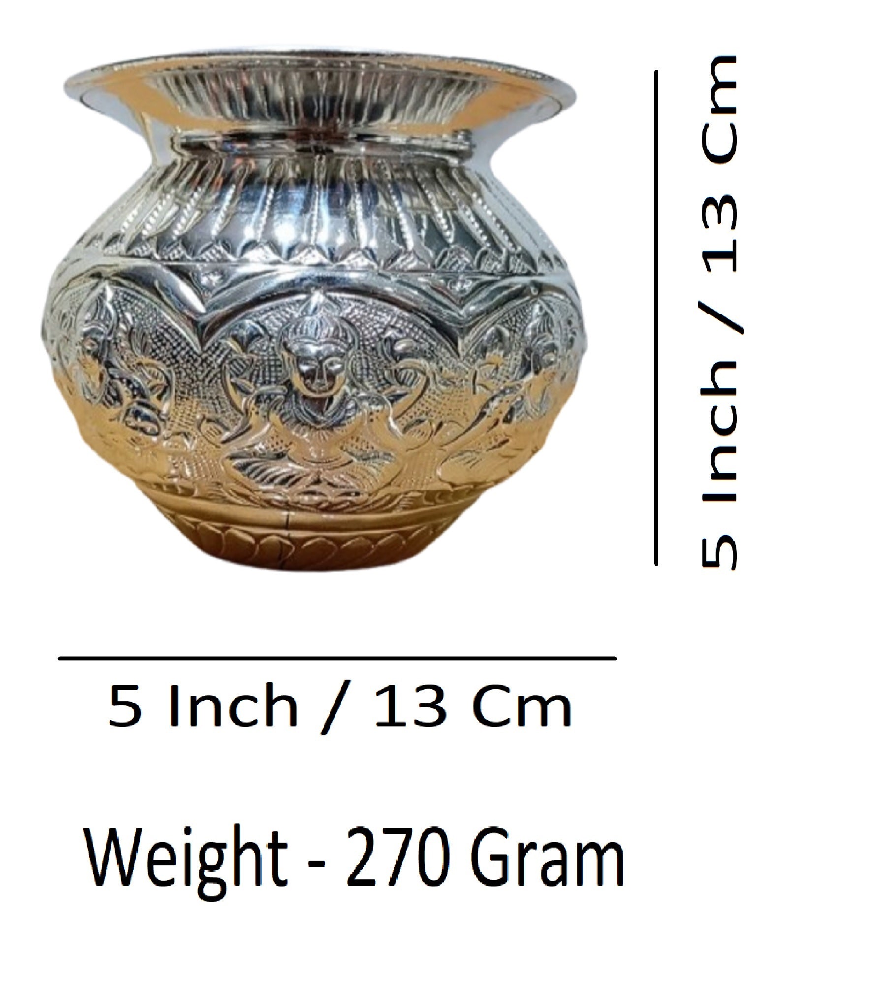 Sigaram 5 Inch German Silver Lakshmi Kalash For Home Poja Decore K4570