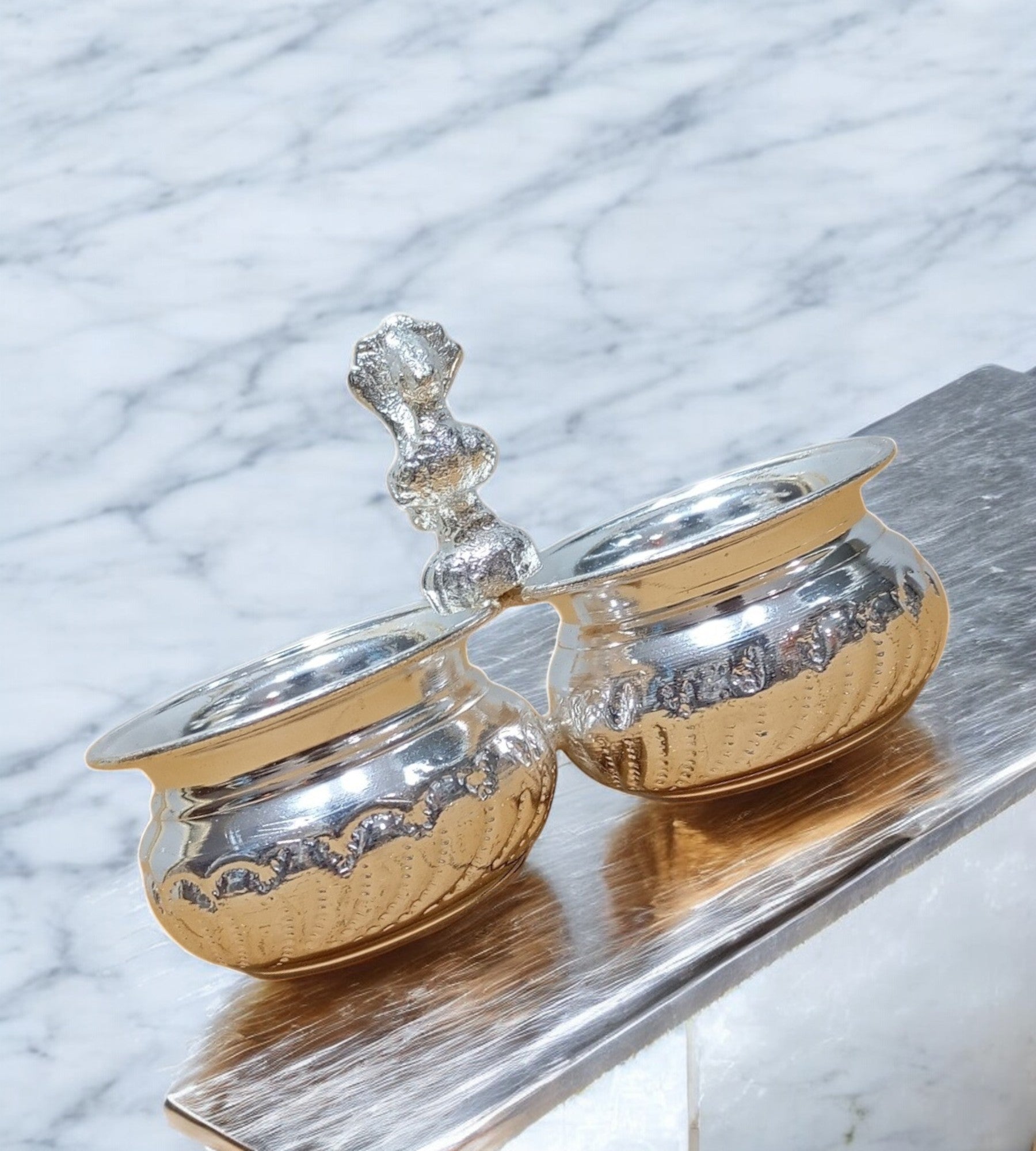 Sigaram Brass 4x3 Inch 2 Cup Panchwala Kum kum Bharani For Home Pooja Decore K4574