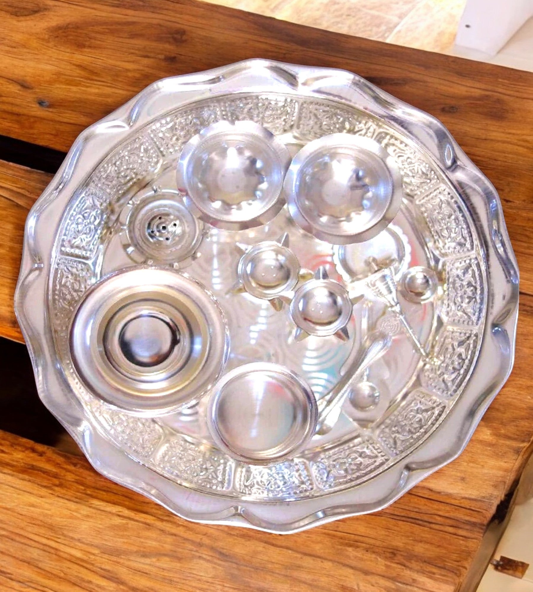 Sigaram Silver Plated Pooja Thali Arthi Set For Home Pooja Decore K4578