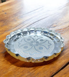 Sigaram 7 Inch German Silver Floral Designed Plate with Leg For Home Pooja Decor K4594