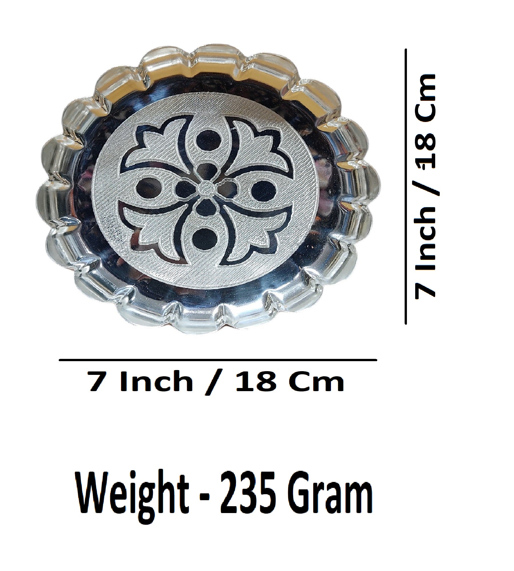 Sigaram 7 Inch German Silver Floral Designed Plate with Leg For Home Pooja Decor K4594