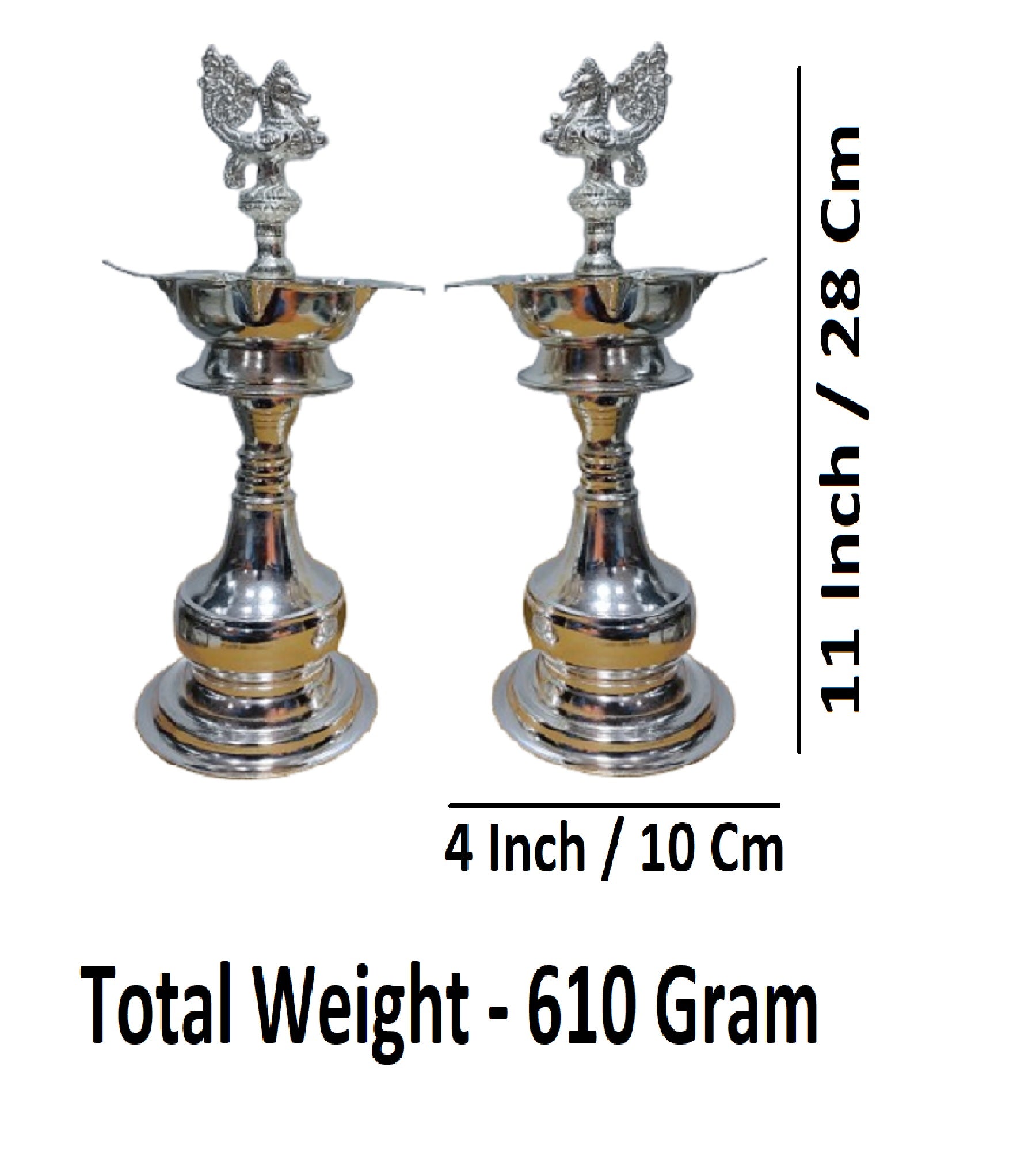 Sigaram Brass 11 Inch Peacock Handle Diya For Home Pooja Decore K4597