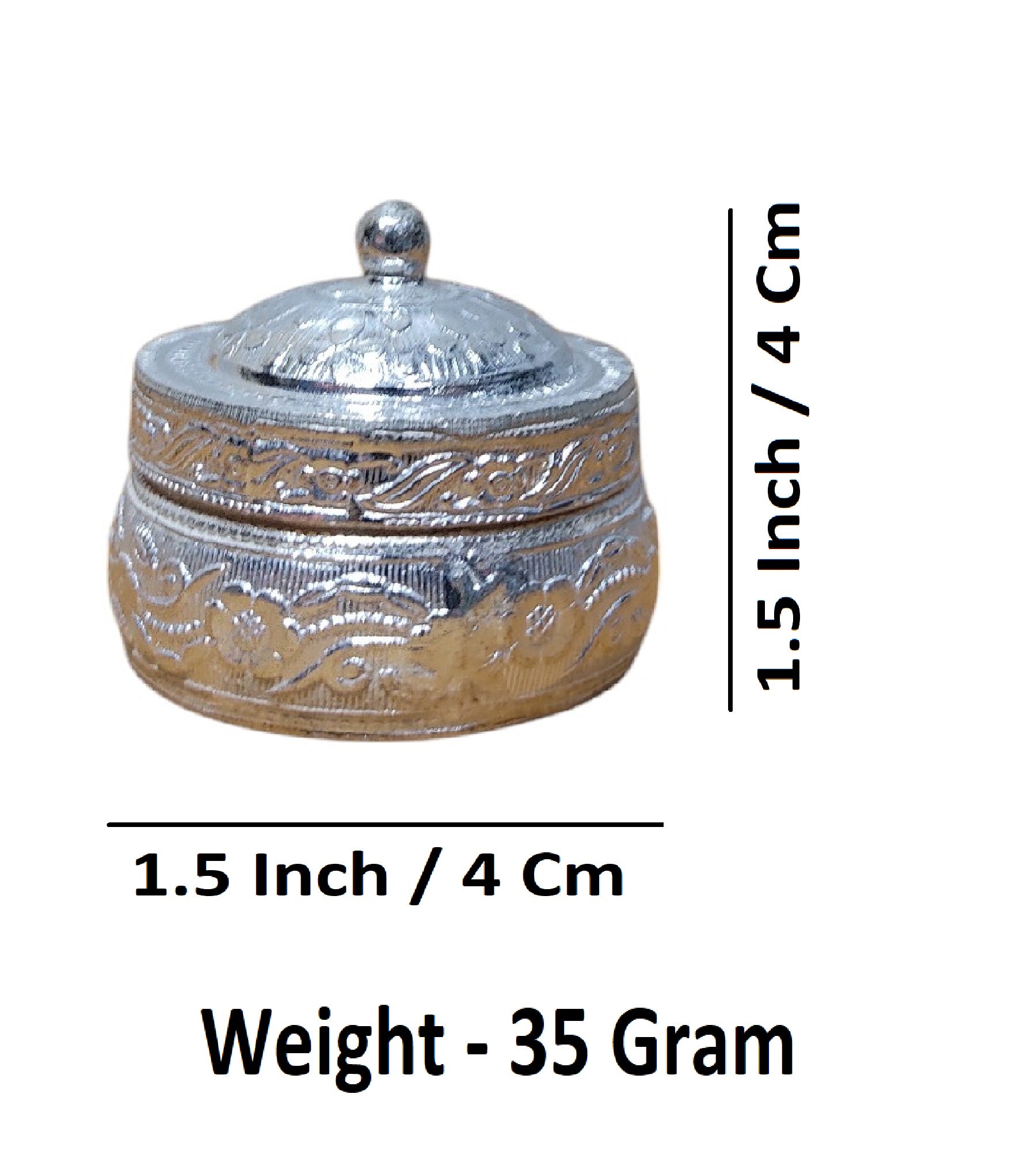 Sigaram Copper 1.5 Inch Round Meena Sindoor Kum Kum Dabbi For Home Pooja Decore k4609