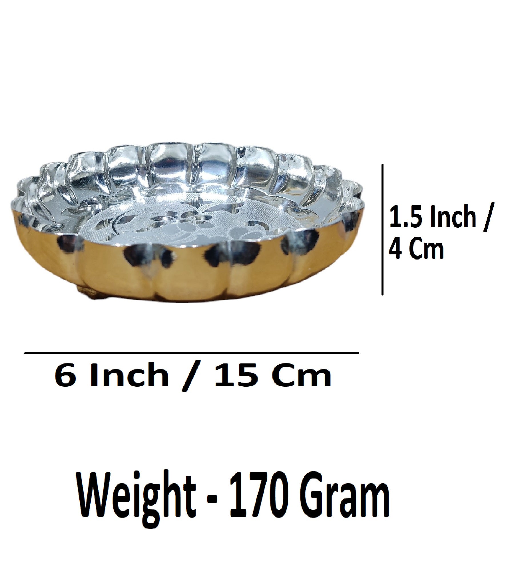 Sigaram 6 Inch German Silver Floral Designed Plate With Leg For Home Pooja Festival K4631