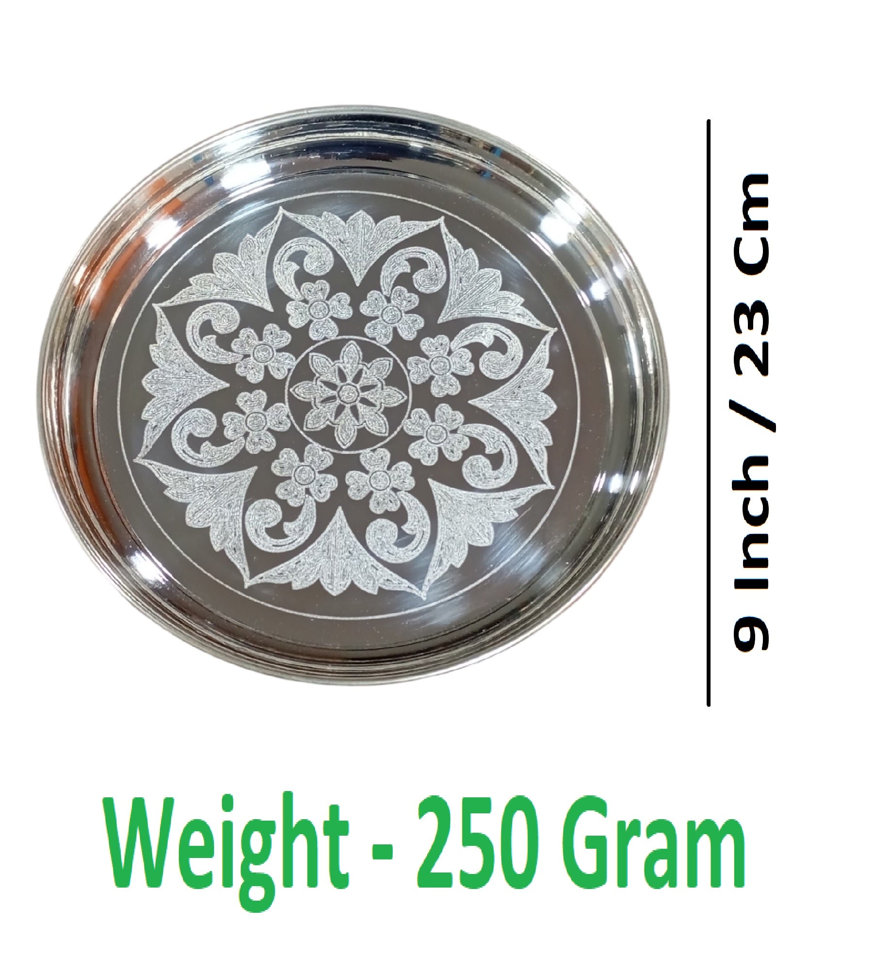 Sigaram Brass 9 Inch Floral Designed Plate For Home Pooja Decore K4646