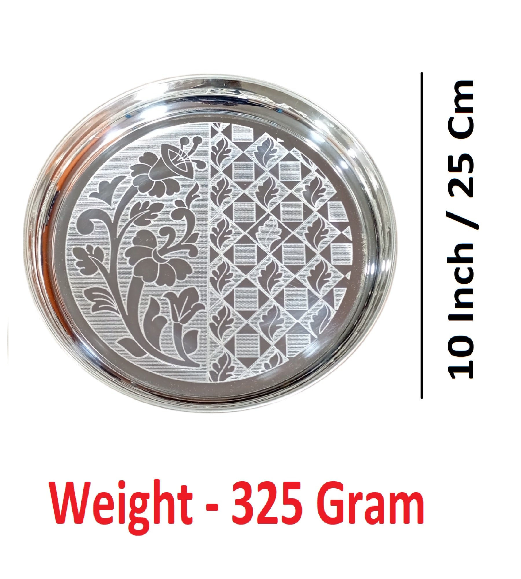 Sigaram Brass 10 Inch Floral Designed Plate For Home Pooja Decore K4647