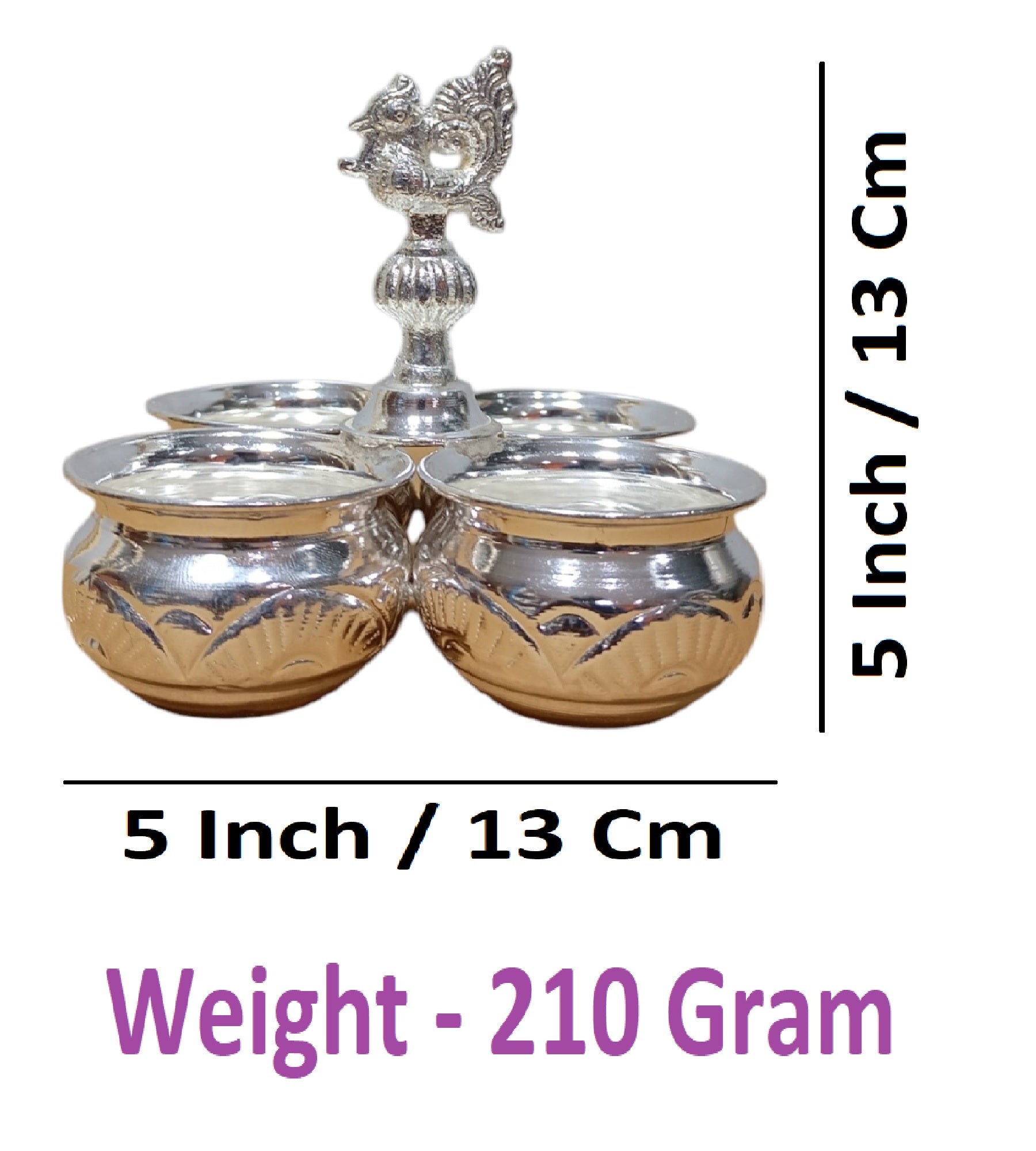 Sigaram Brass 5x5 Inch 4 Cup Panchwala Kum Kum Cup For Home Pooja Decore K4648