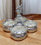 Sigaram German Silver 5 x 5 Inch 4 Cup Panchwala with Peacock Handle For Home Pooja Decore K4654