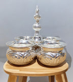 Sigaram German Silver 5 x 5 Inch 4 Cup Panchwala with Peacock Handle For Home Pooja Decore K4654