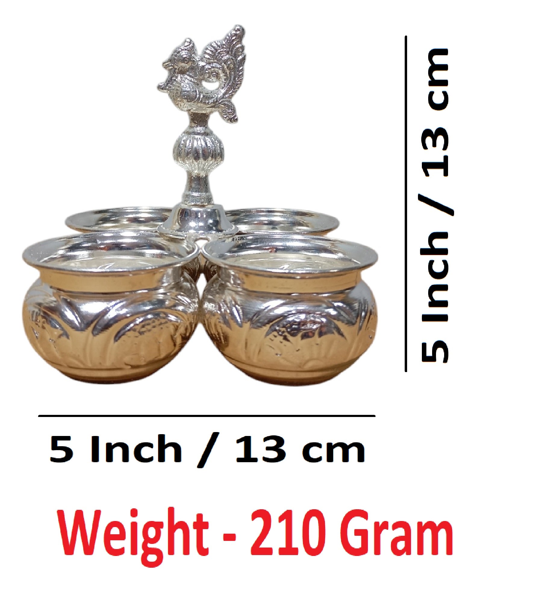 Sigaram German Silver 5 x 5 Inch 4 Cup Panchwala with Peacock Handle For Home Pooja Decore K4654