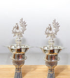 Sigaram German Silver 12 Inch Peacock Handle Diya For Home pooja Decore K4657