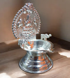 Sigaram 5.5 Inch German Silver Kamakshi Diya / Gaja Lakshmi Diya for Home Pooja K4658