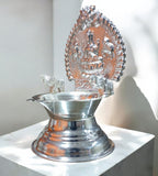 Sigaram 5.5 Inch German Silver Kamakshi Diya / Gaja Lakshmi Diya for Home Pooja K4658
