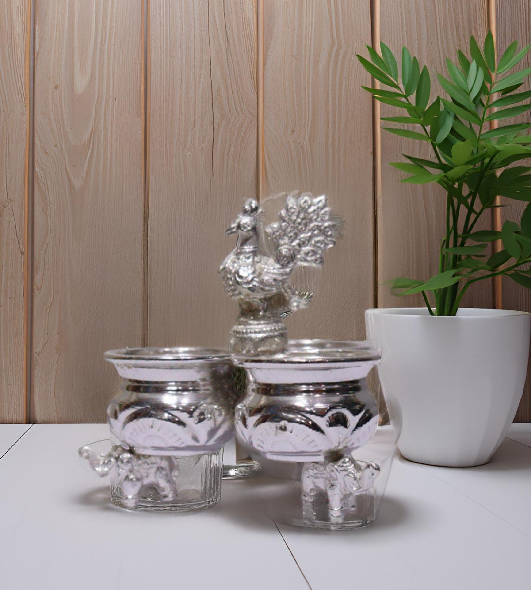 Sigaram Brass 4x4 Inch 3 Cup Panchwala Kum Kum Cup with leg For Home Pooja Decore K4672