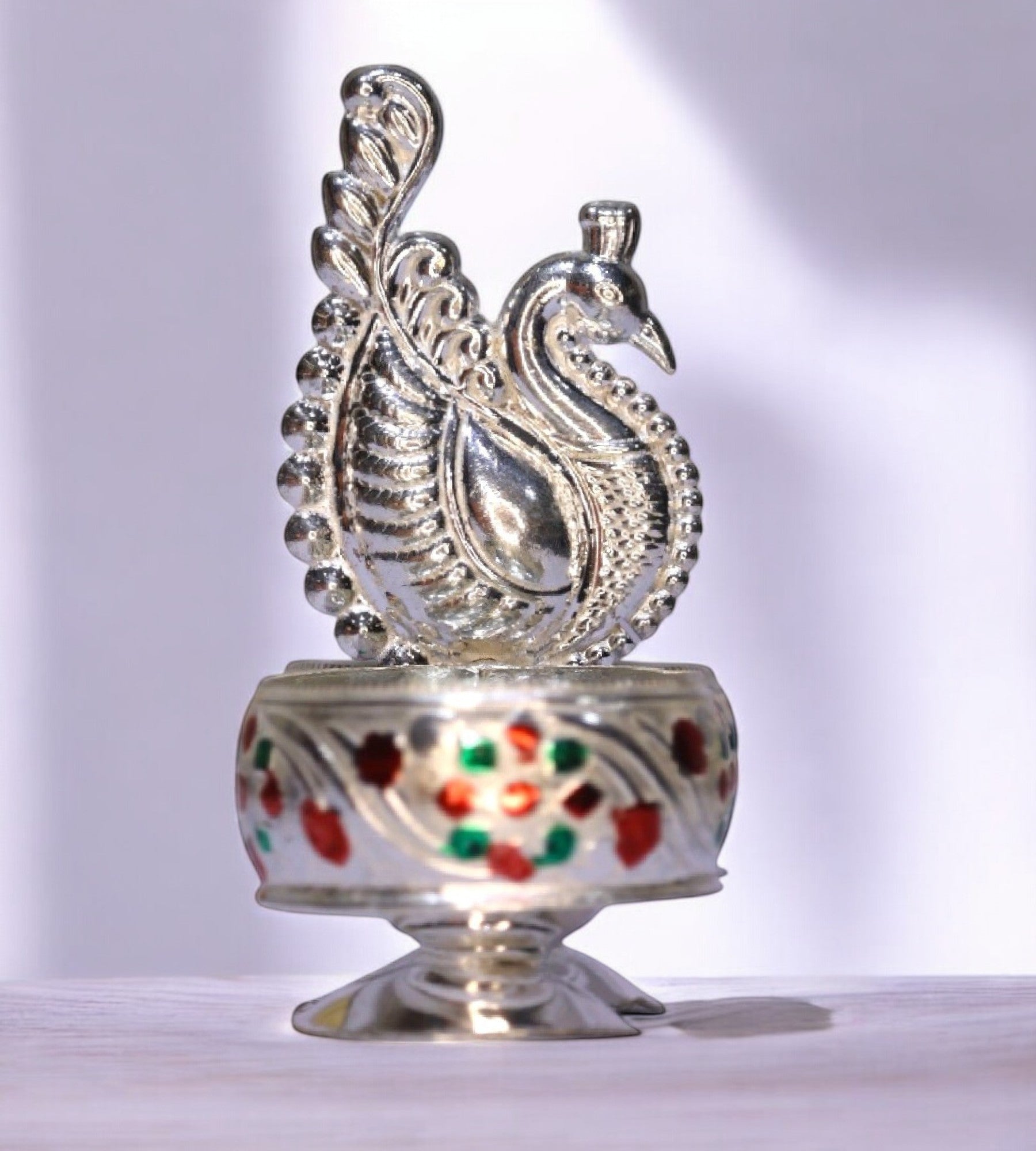 Sigaram Brass 2 Cup Meenakari Panchwala Kum Kum Bharani For Home Pooja Decore K4674