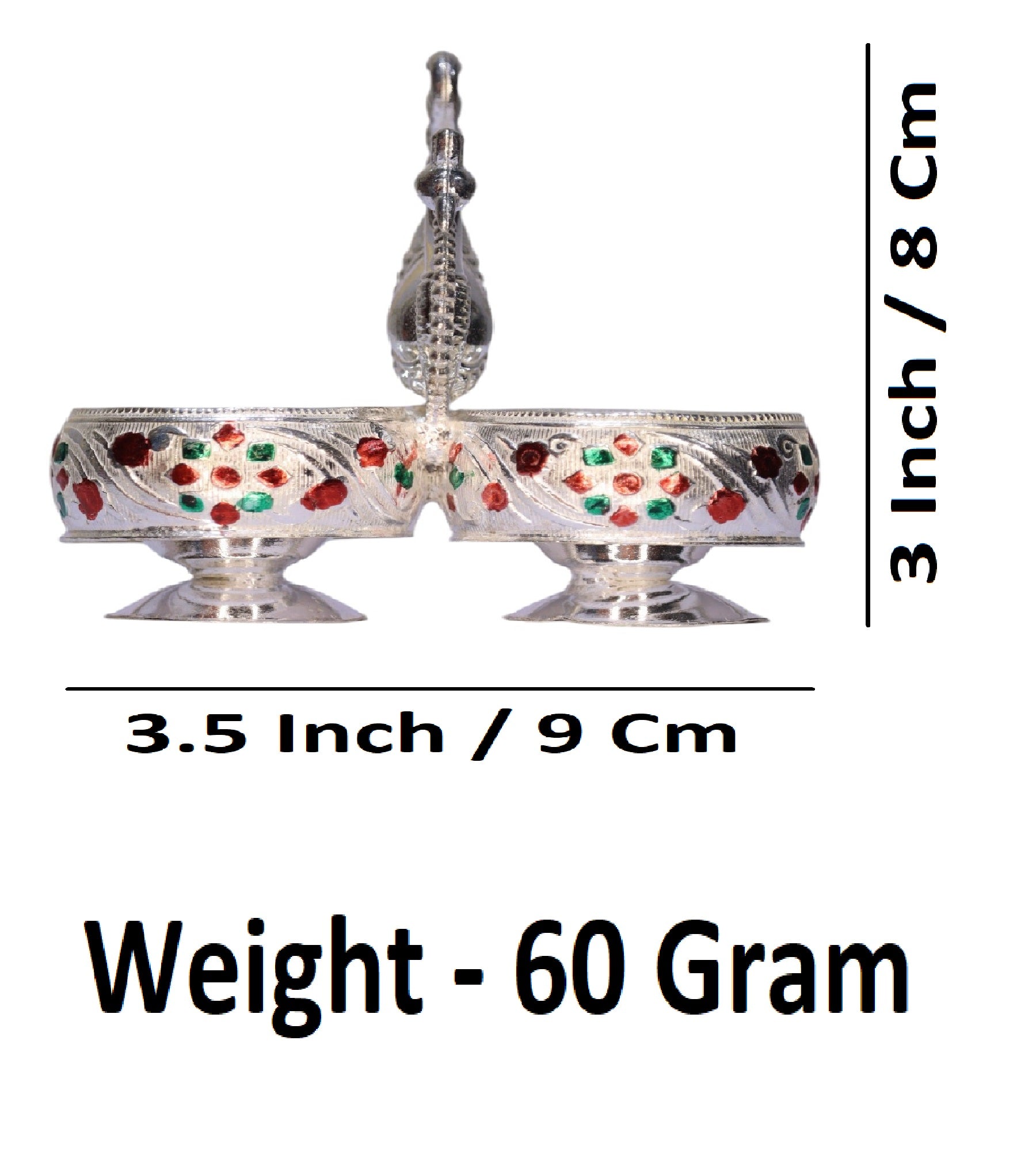 Sigaram Brass 2 Cup Meenakari Panchwala Kum Kum Bharani For Home Pooja Decore K4674