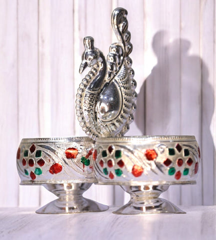 Sigaram Brass 2 Cup Meenakari Panchwala Kum Kum Bharani For Home Pooja Decore K4674