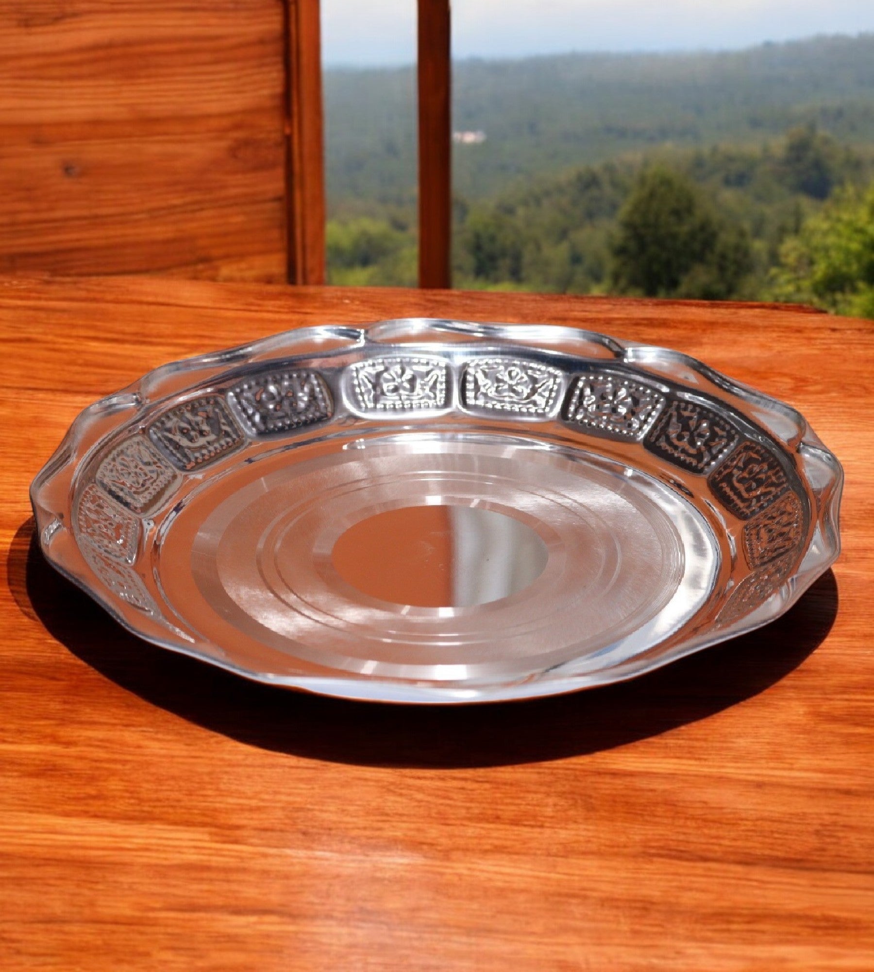 Sigaram 13.5 Inch Silver Plated Design Plate For Home Pooja Decore K4679