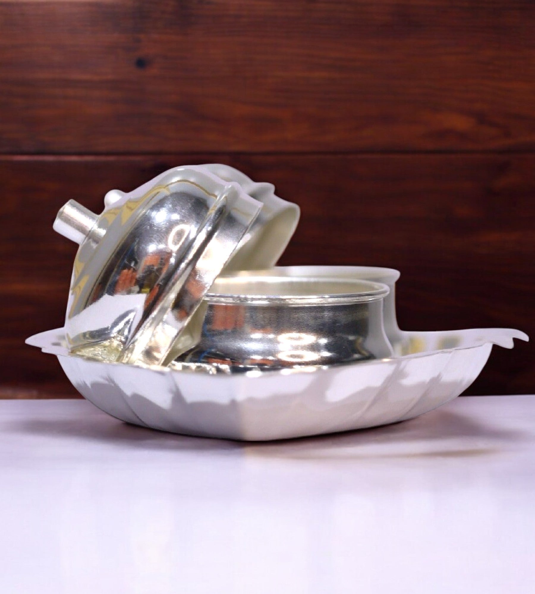 Sigaram 7.5 Inch Silver Plated Chandan Set For Home Pooja Decore K4680