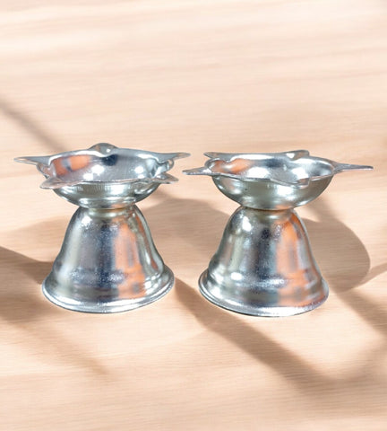 Sigaram 1.7 Inch Silver Plated Diya Traditional Oil Lamp for Home & Mandir Pooja Decore K4682