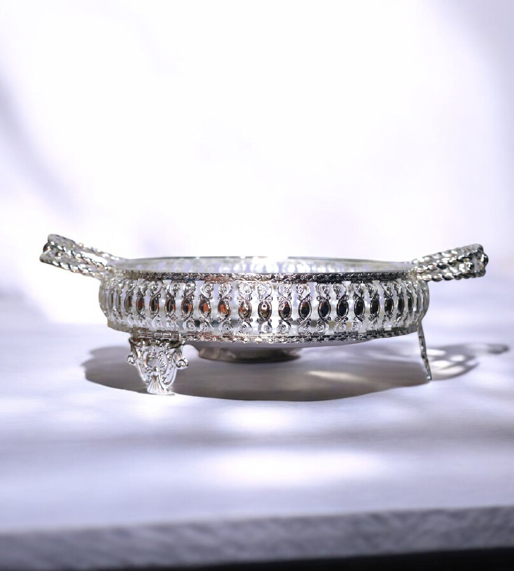 Sigaram 10 Inch Metal Wedding Tray with Hand For Pooja Festival & Wedding Ceremany K4686