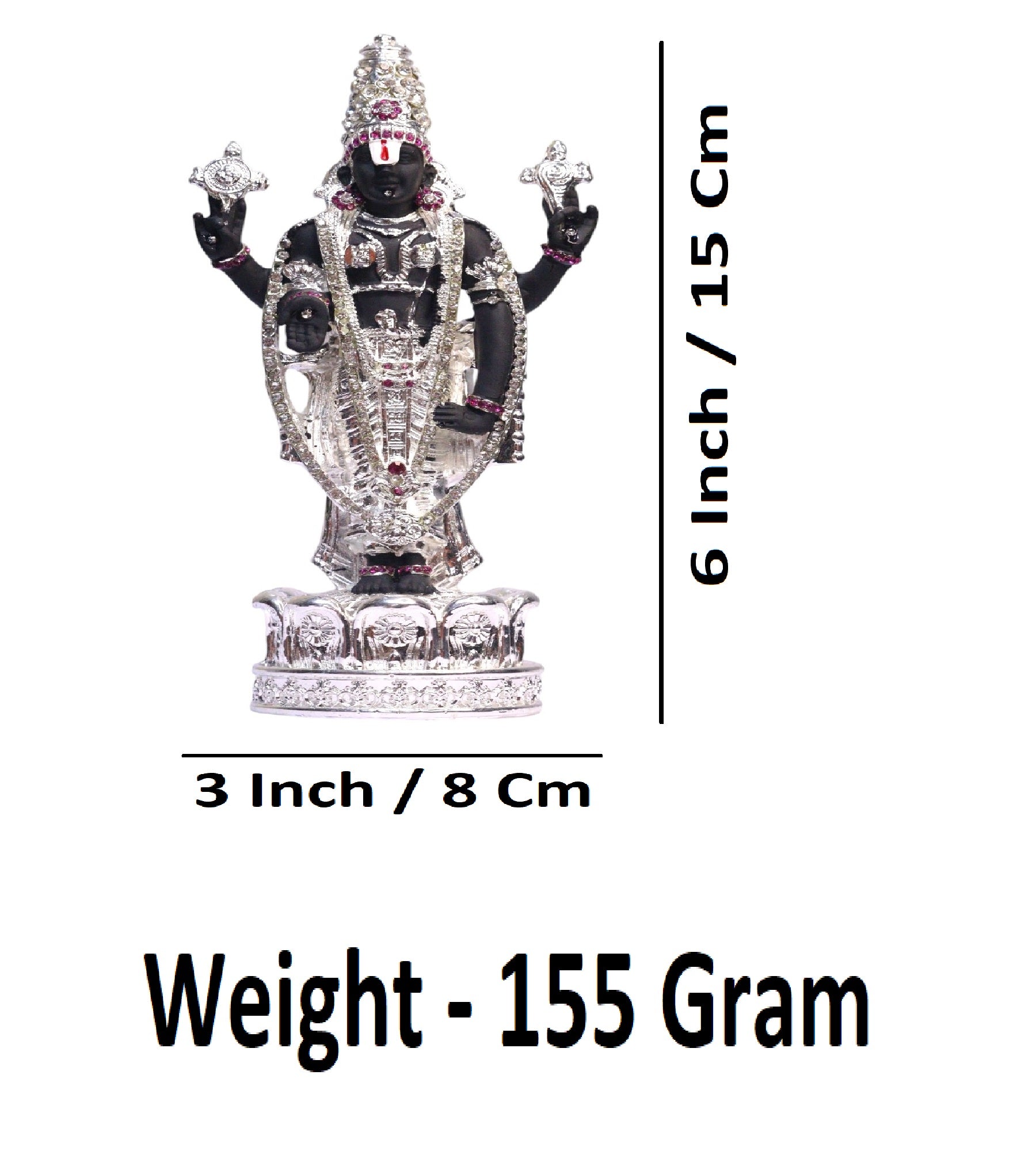 Sigaram 6 Inch Silver Color Kaamal Balaji / Tirupathi For Home Pooja Decore K4693