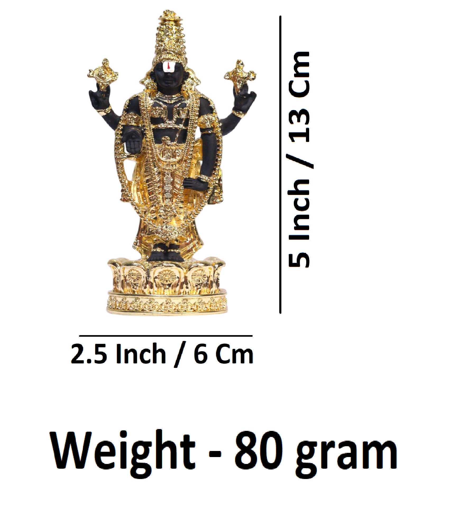Sigaram 5 Inch Gold Color Kamal Balaji / Tirupathi Idol For Home Pooja Decore K4694