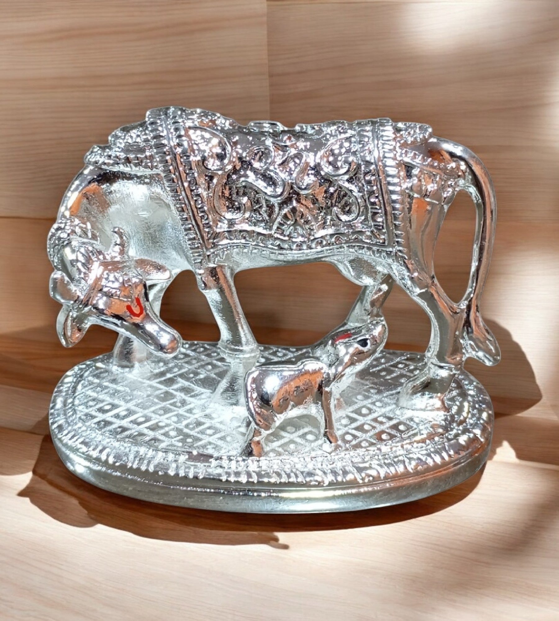 Sigaram 3 Inch Silver Color Metal Kamadhenu Showpiece for Pooja & Festival Décor K4698