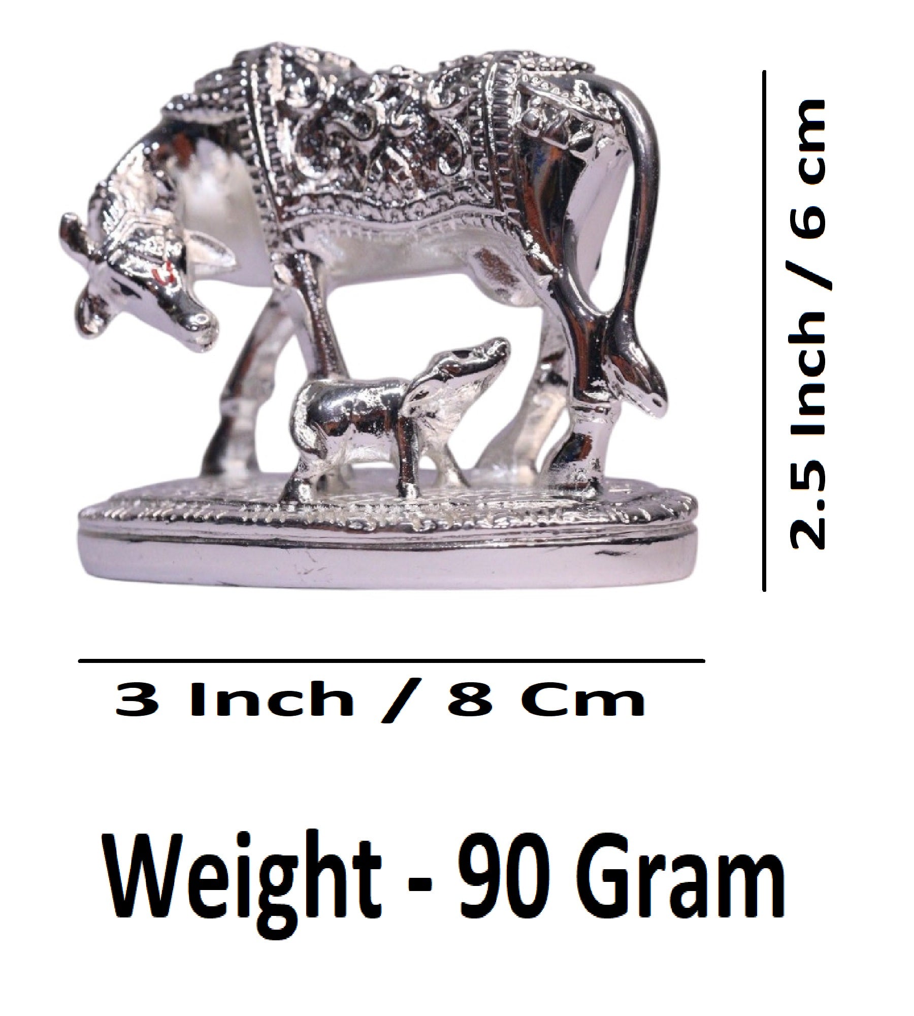 Sigaram 3 Inch Silver Color Metal Kamadhenu Showpiece for Pooja & Festival Décor K4698