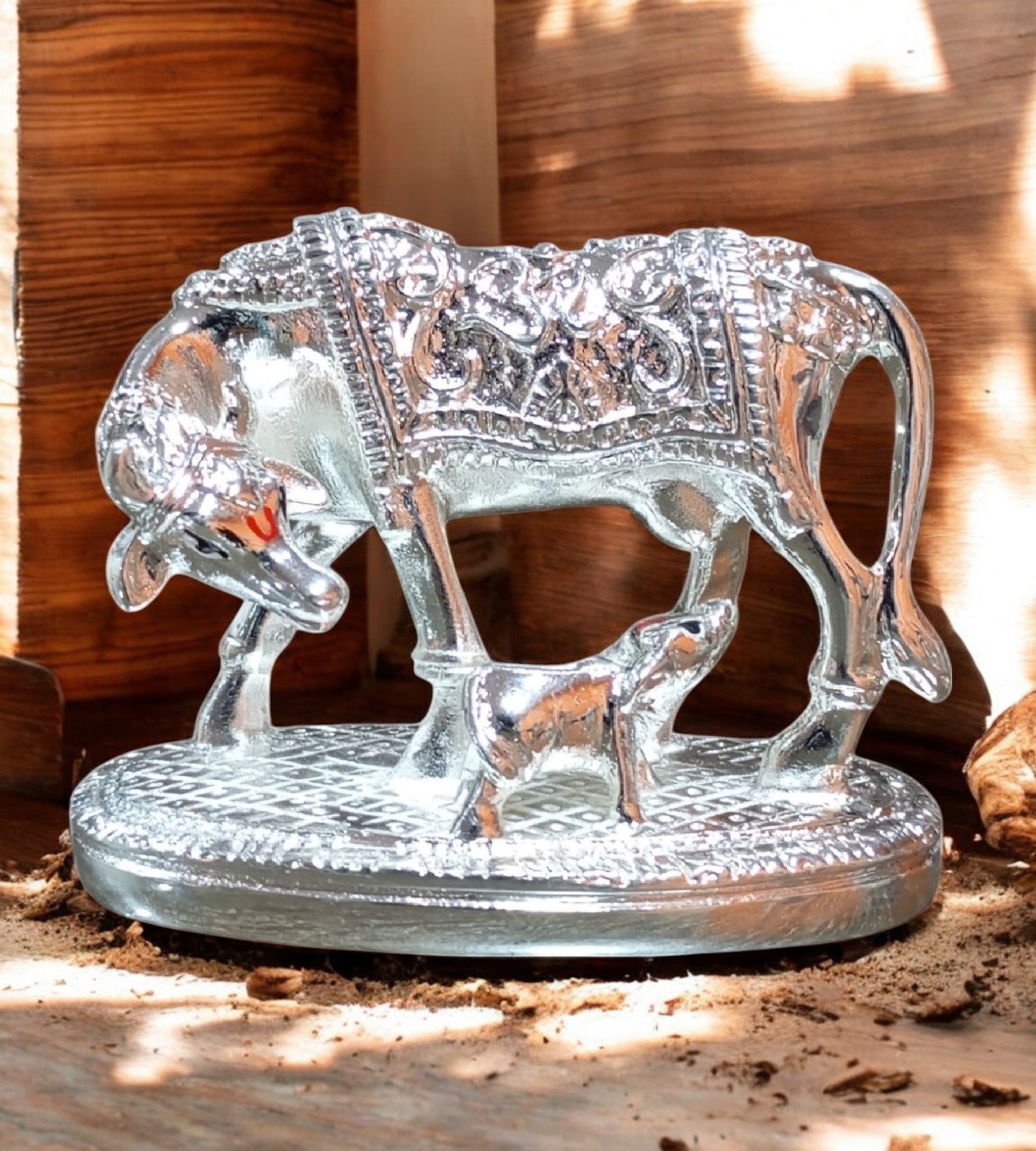 Sigaram 3 Inch Silver Color Metal Kamadhenu Showpiece for Pooja & Festival Décor K4698