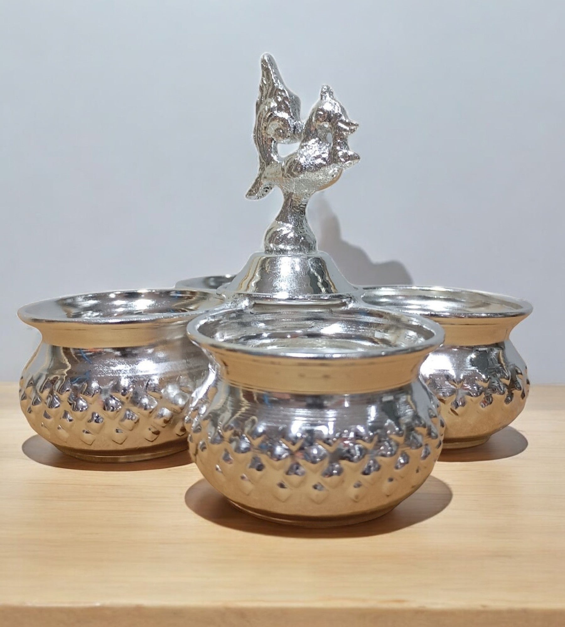 Sigaram Brass 4x4 Inch Peacock Handle 4Cup Panchwala for Home & Temple Pooja Decor K4707