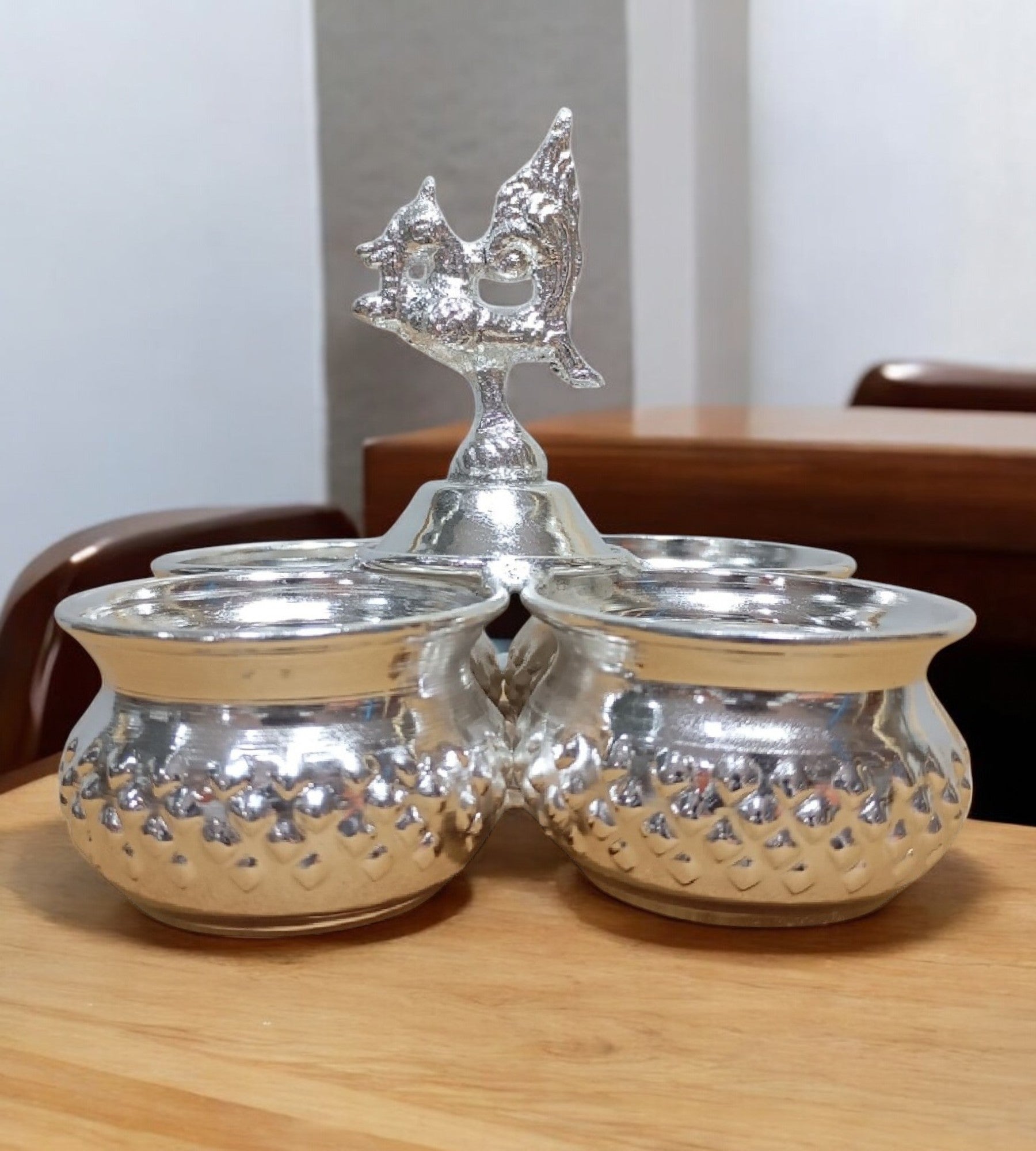 Sigaram Brass 4x4 Inch Peacock Handle 4Cup Panchwala for Home & Temple Pooja Decor K4707