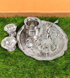Sigaram Silver Plated Pooja Thali Arathi Set for Home Temple Pooja Festival K4709