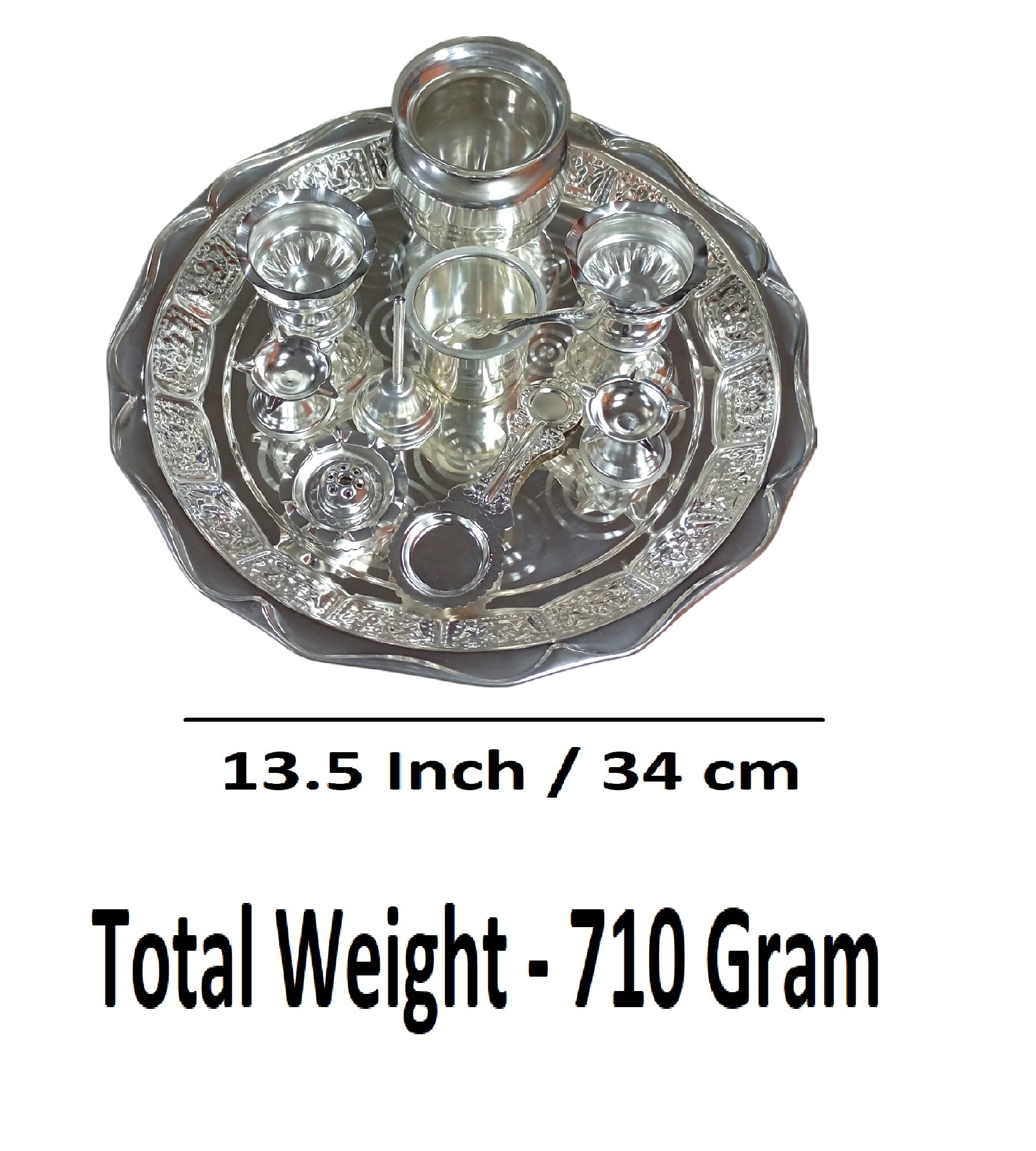 Sigaram Silver Plated Pooja Thali Arathi Set for Home Temple Pooja Festival K4709