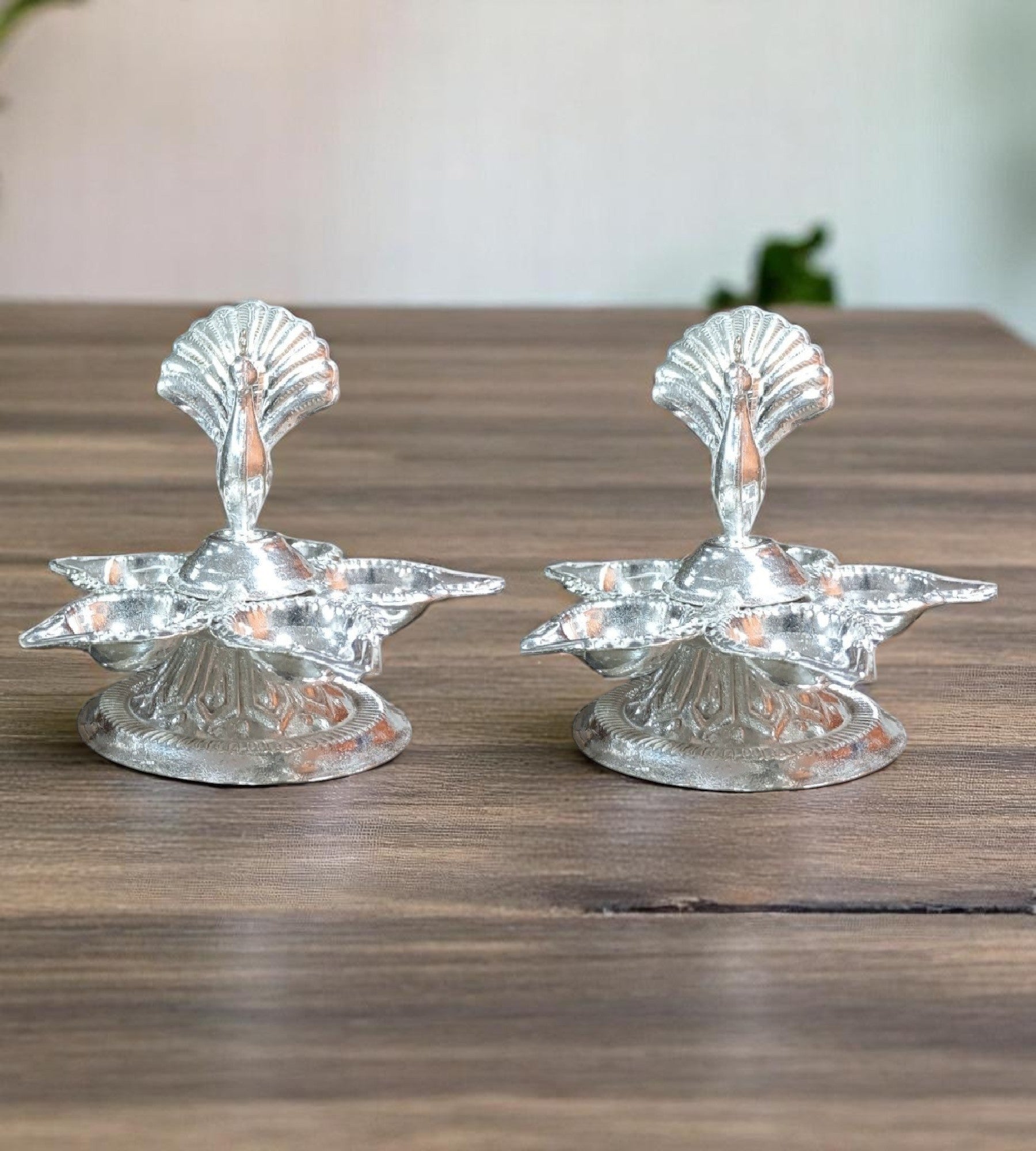 Sigaram Brass 2.5 Inch Panchmukhi Diya with Peacock Handle for Home Pooja Décor K4715