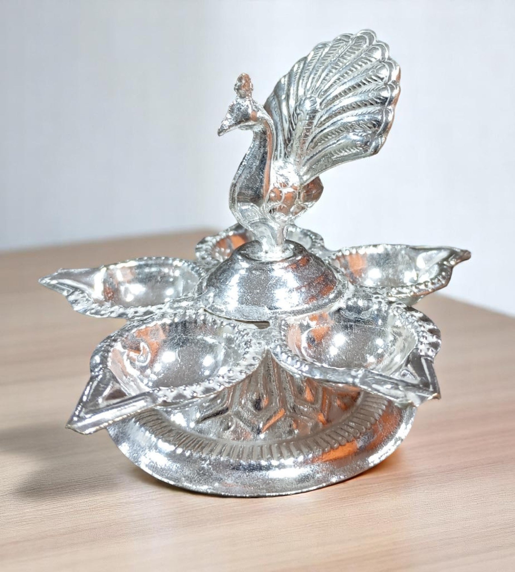 Sigaram Brass 2.5 Inch Panchmukhi Diya with Peacock Handle for Home Pooja Décor K4716