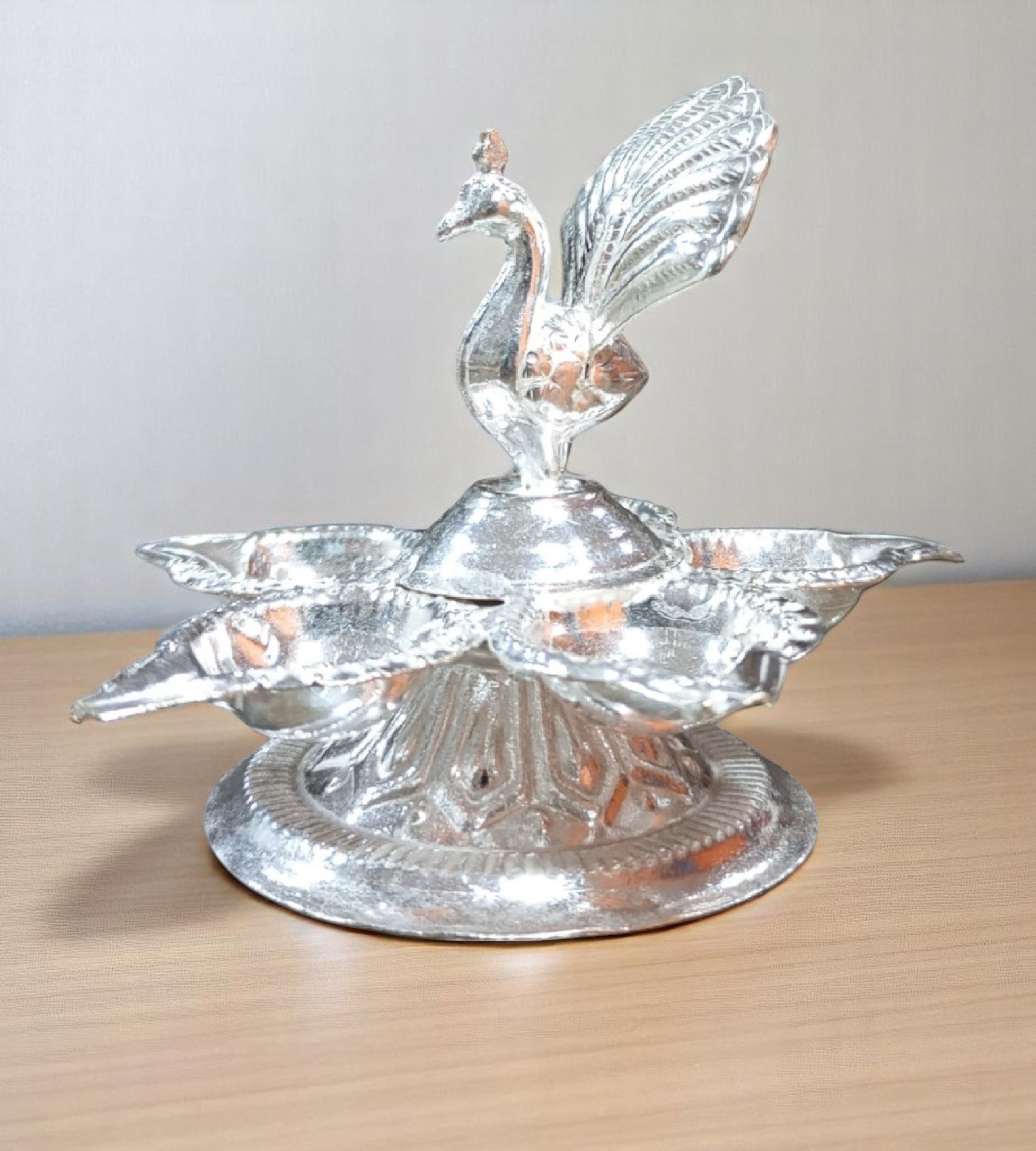 Sigaram Brass 2.5 Inch Panchmukhi Diya with Peacock Handle for Home Pooja Décor K4716